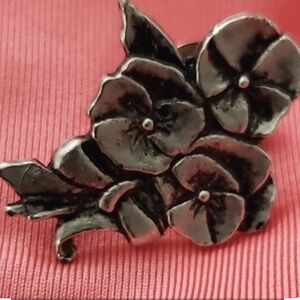 Vintage Floral Lapel pin. Pewter.  Lovely intricate design.